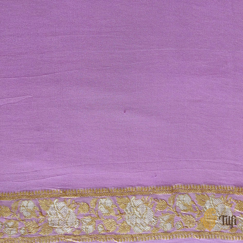Lavender-Pale Pink Pure Khaddi Georgette Banarasi Handloom Saree