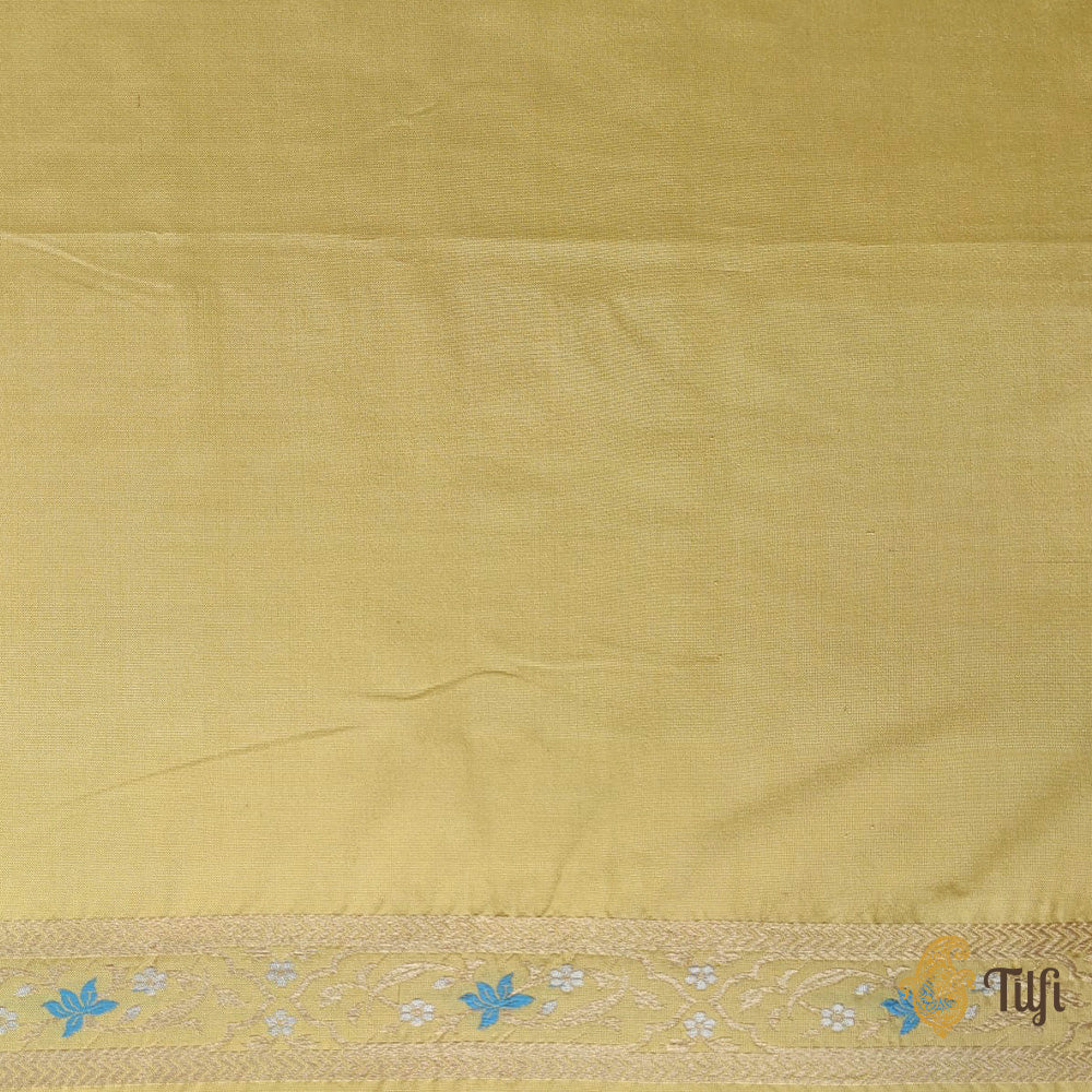 &#39;Shanta&#39; Yellow Pure Katan Silk Banarasi Handloom Saree