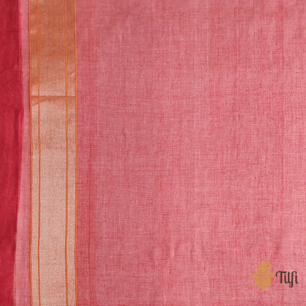 &#39;Ira&#39; Red Pure Cotton Jamdani Real Zari Banarasi Handloom Saree