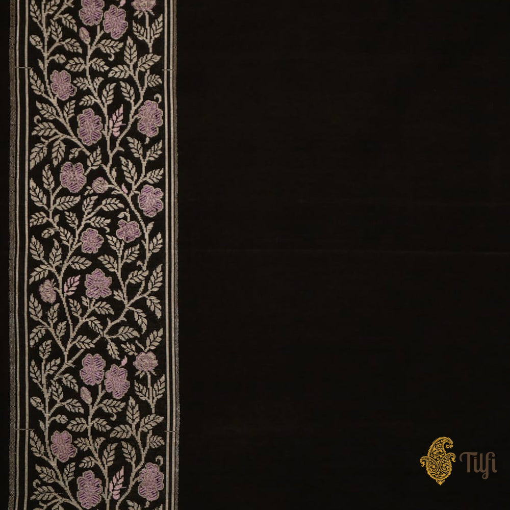 &#39;Sweet Osmanthus&#39; Black Pure Katan Silk Banarasi Handloom Saree