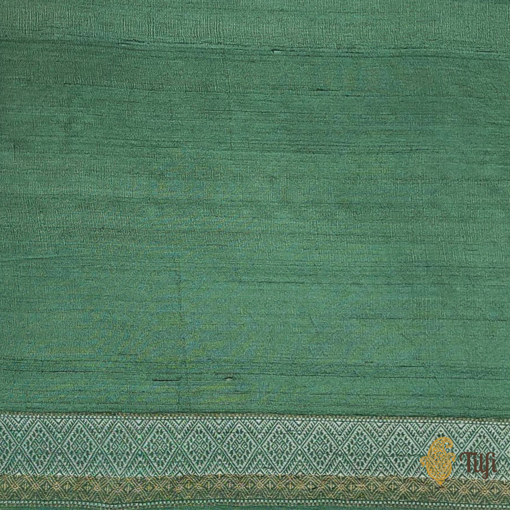 Pre-Order: Beige-Sage Green Ombr√© Pure Tussar Georgette Silk Banarasi Handloom Saree