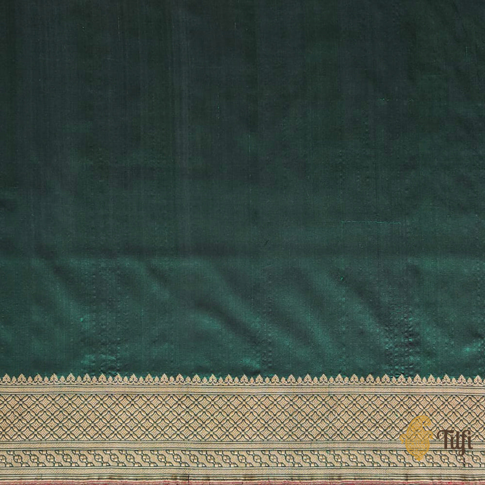 Dark Green Pure Katan Silk Banarasi Handloom Saree