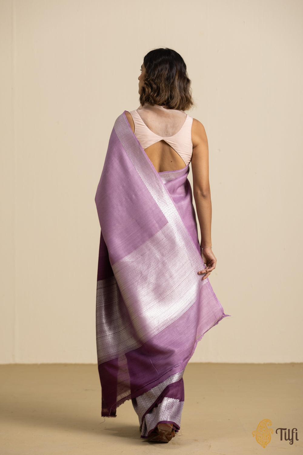 Pre-Order: Purple-Lilac Ombr√© Pure Tussar Georgette Silk Banarasi Handloom Saree