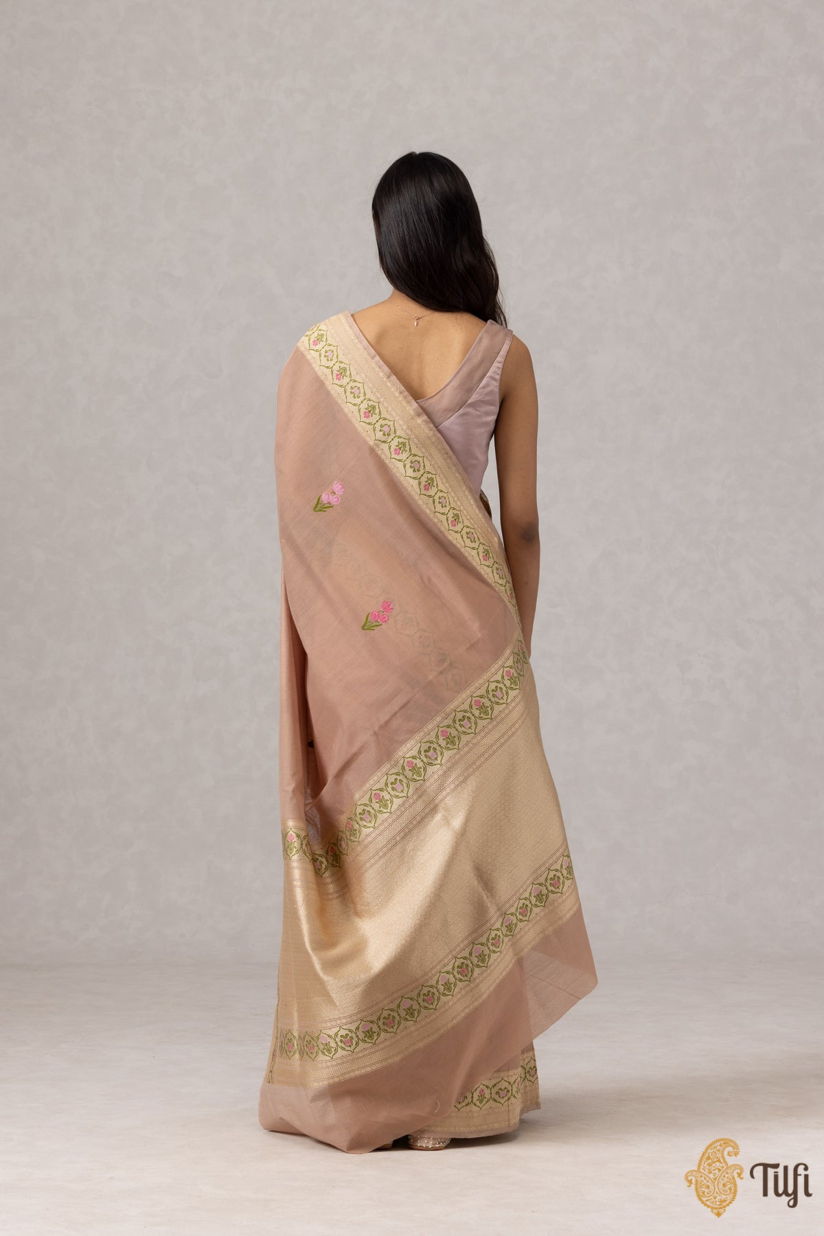 Rosy Brown Pure Kora Silk by Cotton Handwoven Banarasi Saree