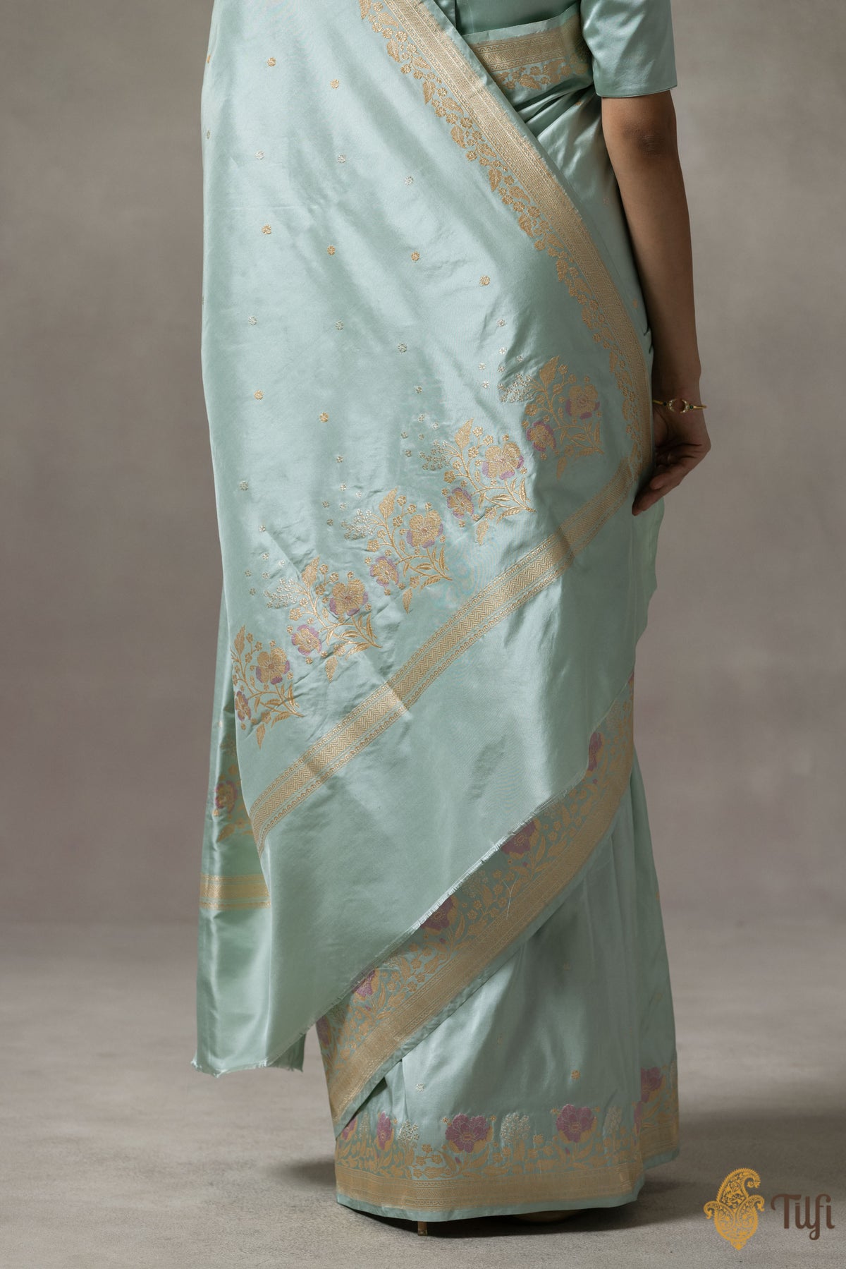 Pre-Order: &#39;Sophie&#39; Light Blue Pure Katan Silk Banarasi Handloom Saree