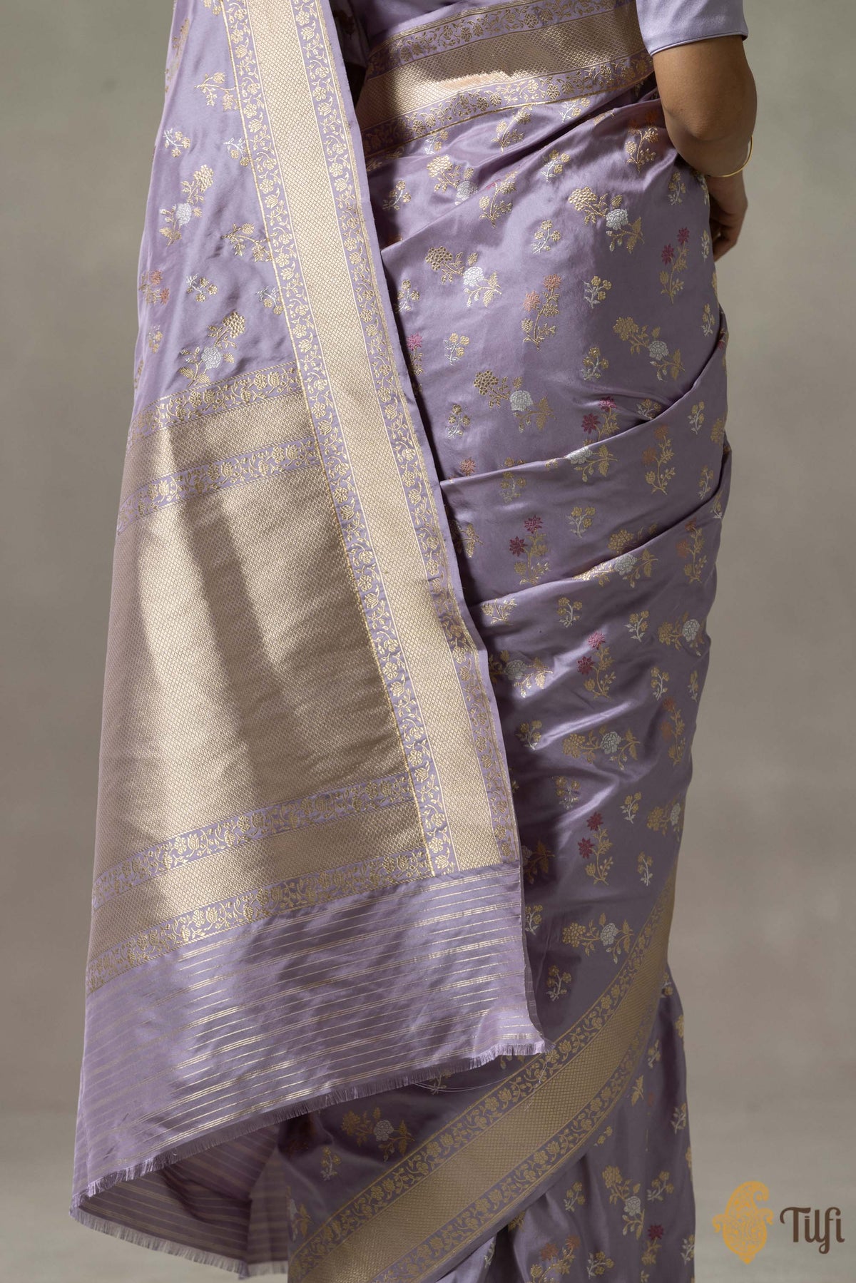 &#39;Marie&#39; Lilac Purple Pure Katan Silk Banarasi Handloom Saree