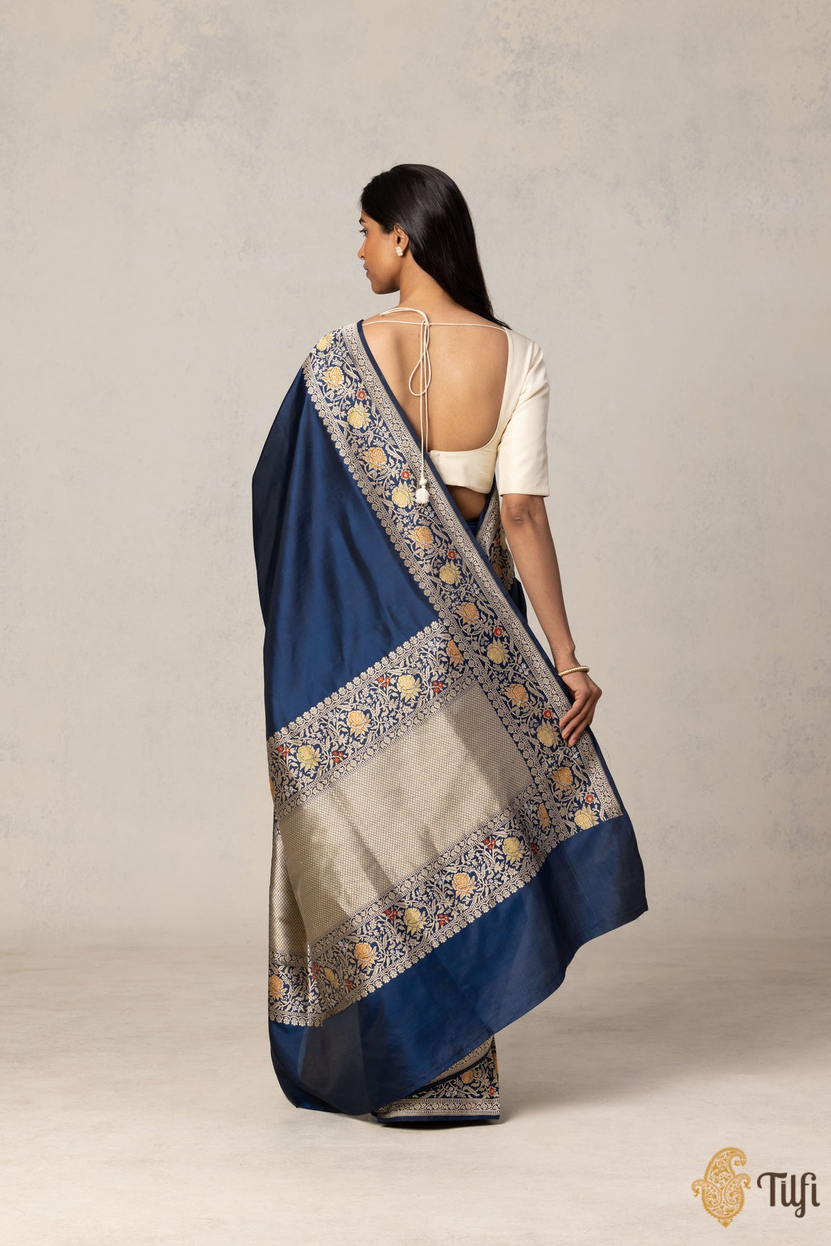 Pre-Order: Midnight Blue Pure Katan Silk Banarasi Handloom Saree