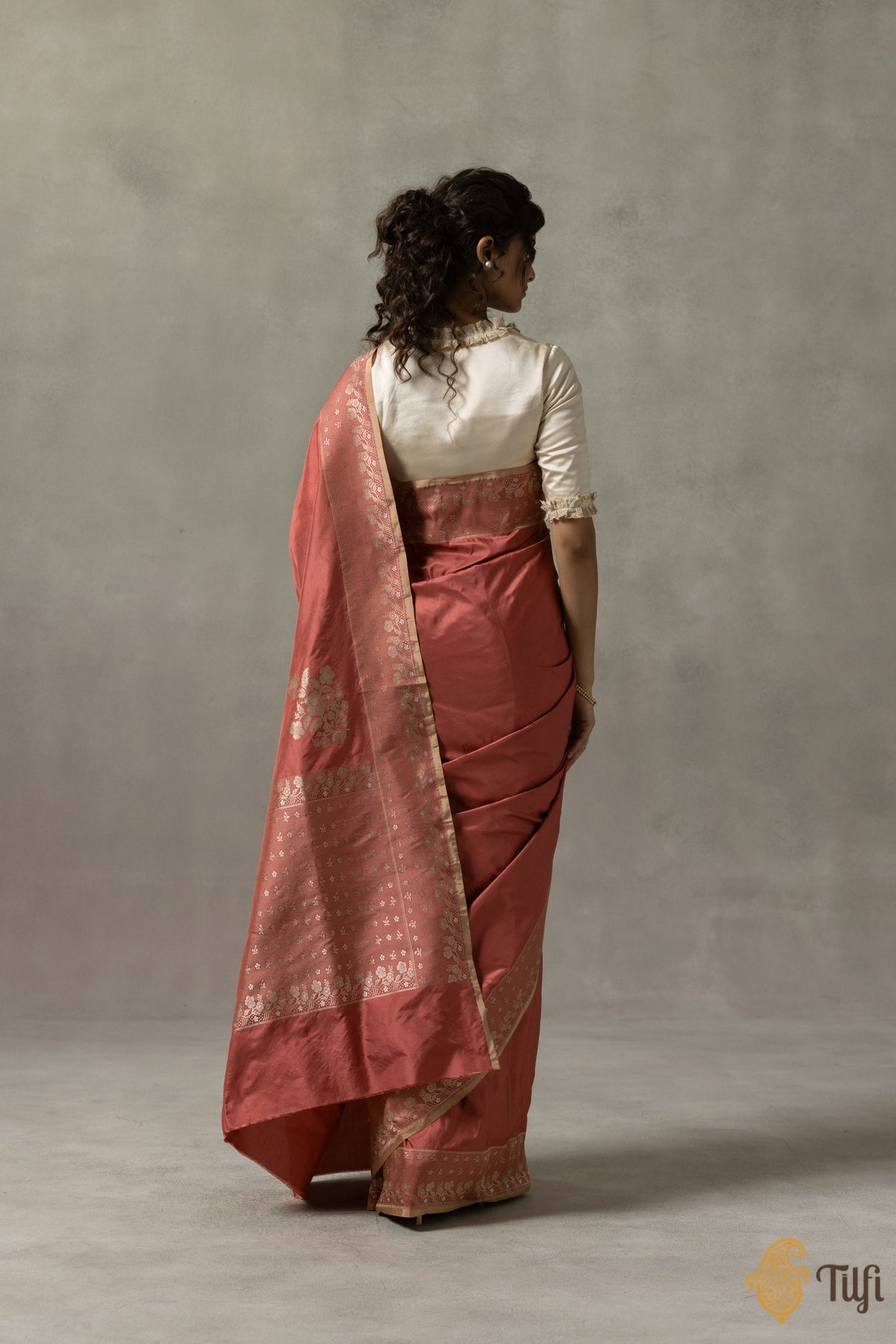 &#39;Isabelle&#39; Dusty Rose Pure Katan Silk Banarasi Handloom Saree