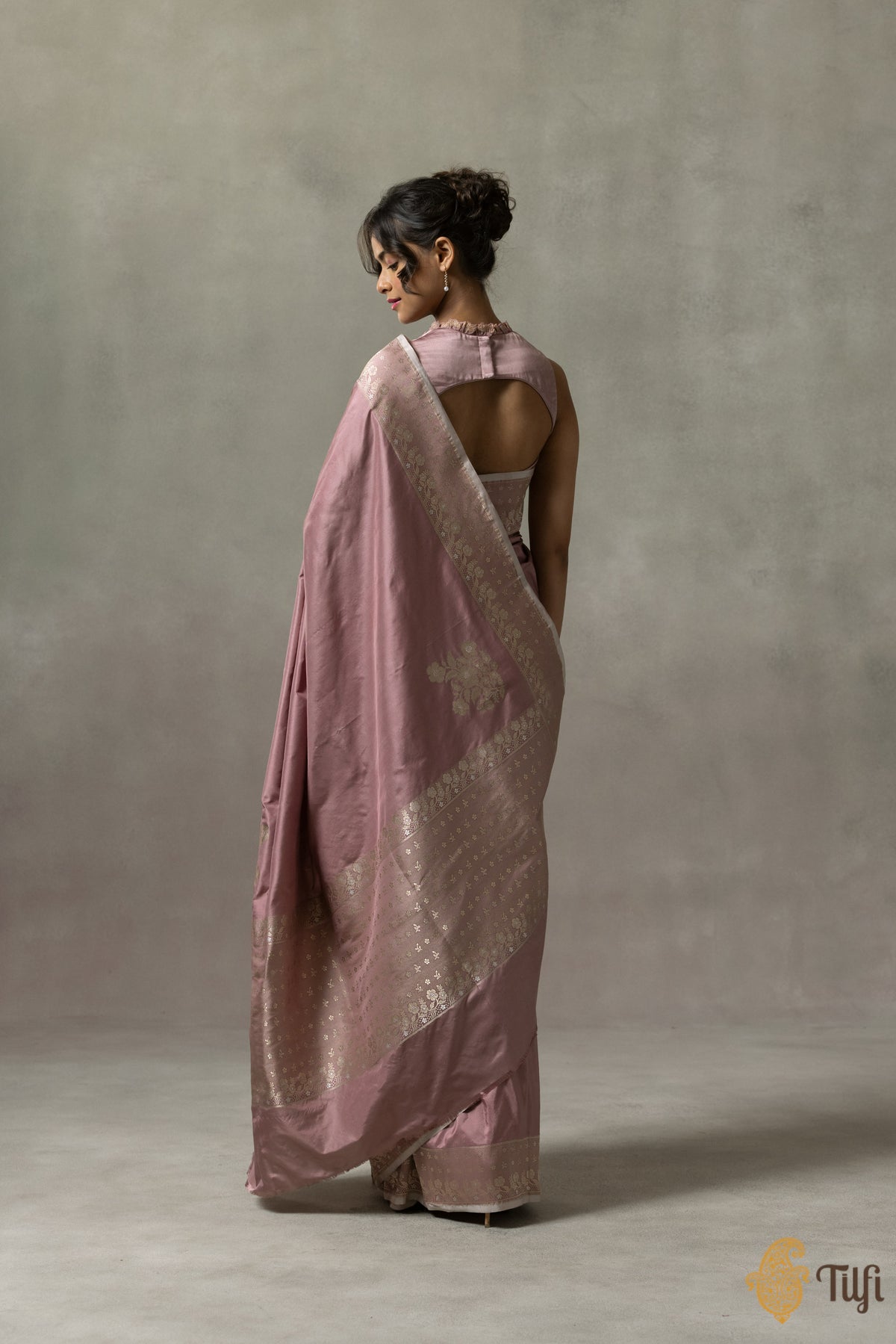 &#39;Isabelle&#39; Old Rose Pink Pure Katan Silk Banarasi Handloom Saree