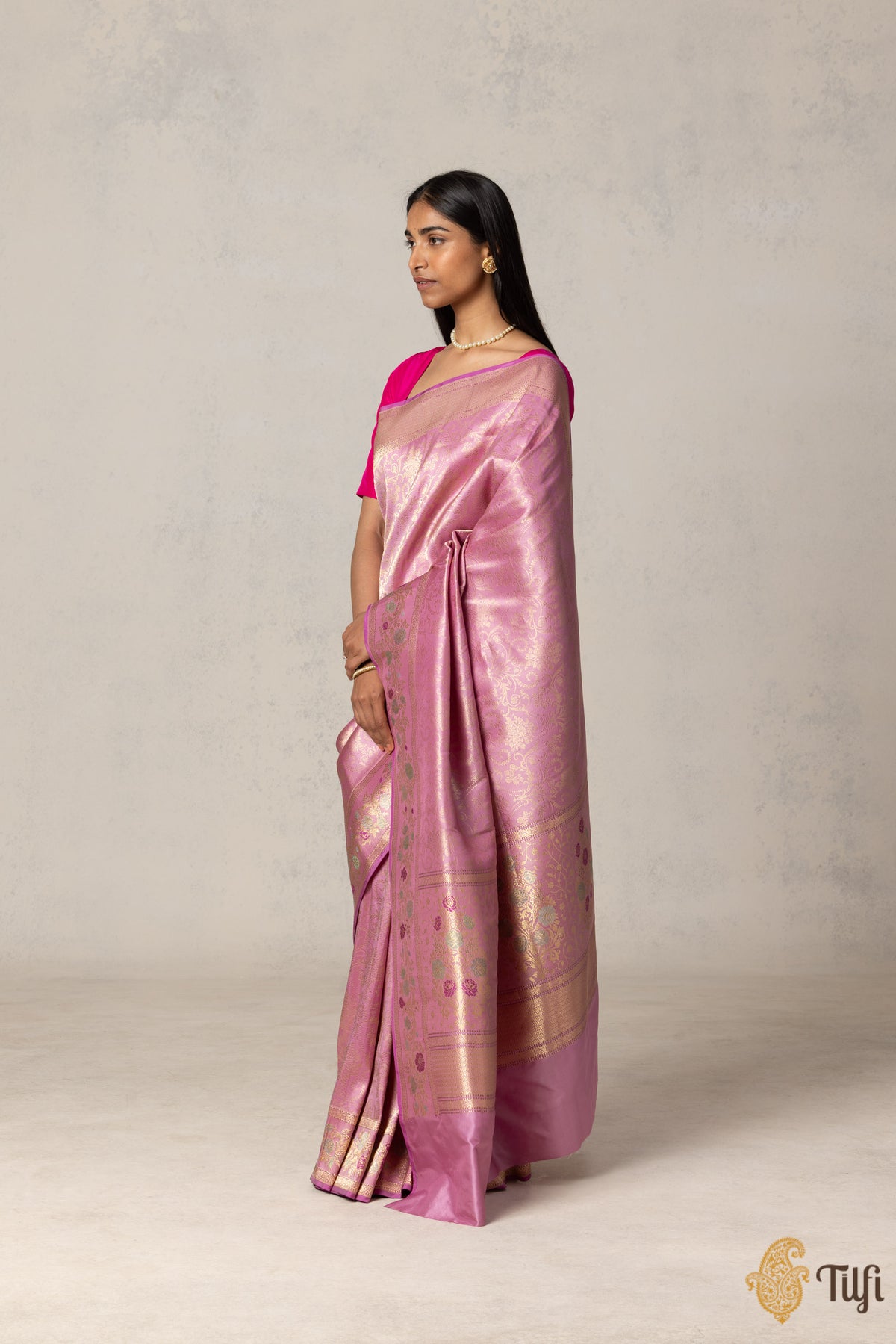 &#39;Tara&#39; Pink Pure Katan Silk Banarasi Handloom Saree