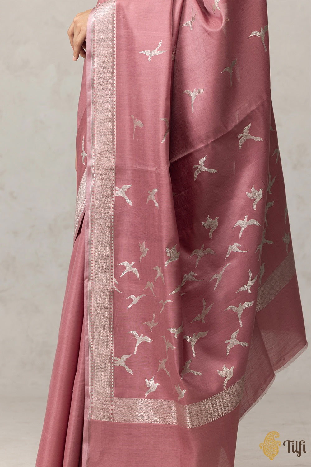 Rosy Pink Pure Kora by Cotton Satin Banarasi Handloom Saree