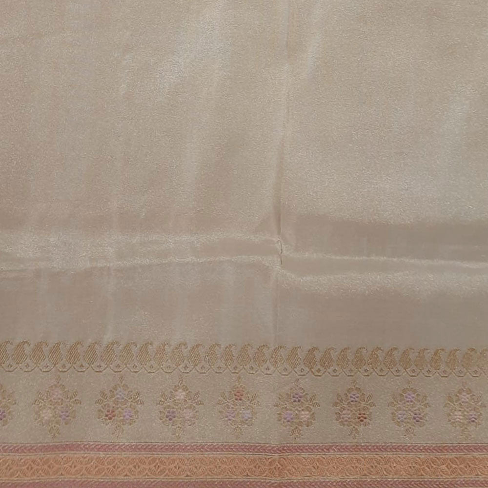 &#39;Gitanjali&#39; Light Gold Pure Katan Silk Tissue Jangla Real Zari Banarasi Handloom Saree