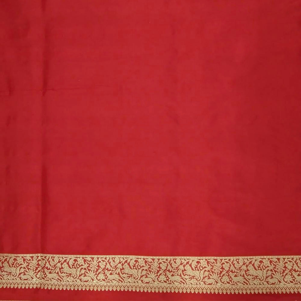 &#39;Roohi&#39; Red Pure Katan Silk Banarasi Handloom Saree