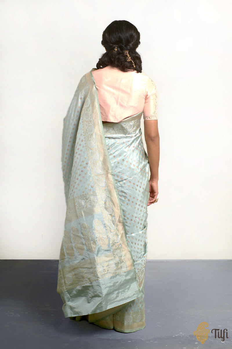 &#39;Karnika&#39; Powder Blue Pure Katan Silk Banarasi Handloom Saree