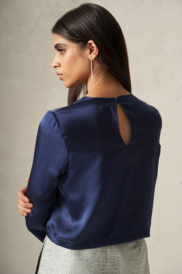 Round Neck Short Sleeve Silk Top