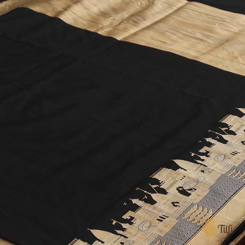 Pre-Order: &#39;Kashi&#39; Black Pure Katan Silk Banarasi Handloom Saree