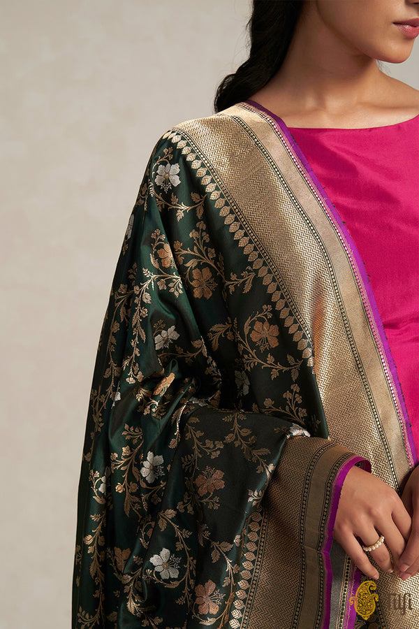 Bottle Green Printed Silk Dupatta main image 0
