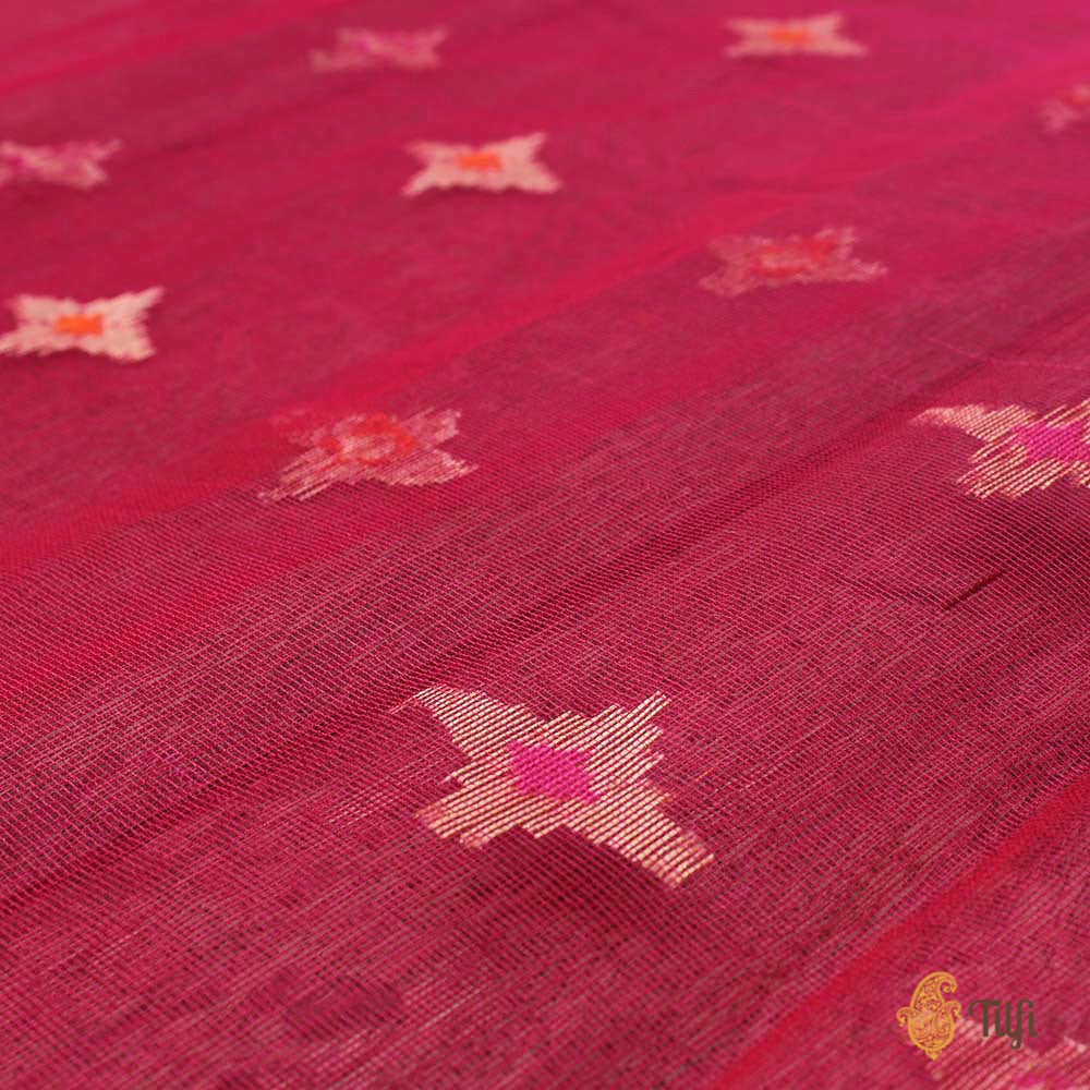 Rani Pink Pure Kora Net Dupatta &amp; Grey Pure Dupion Silk Fabric Set