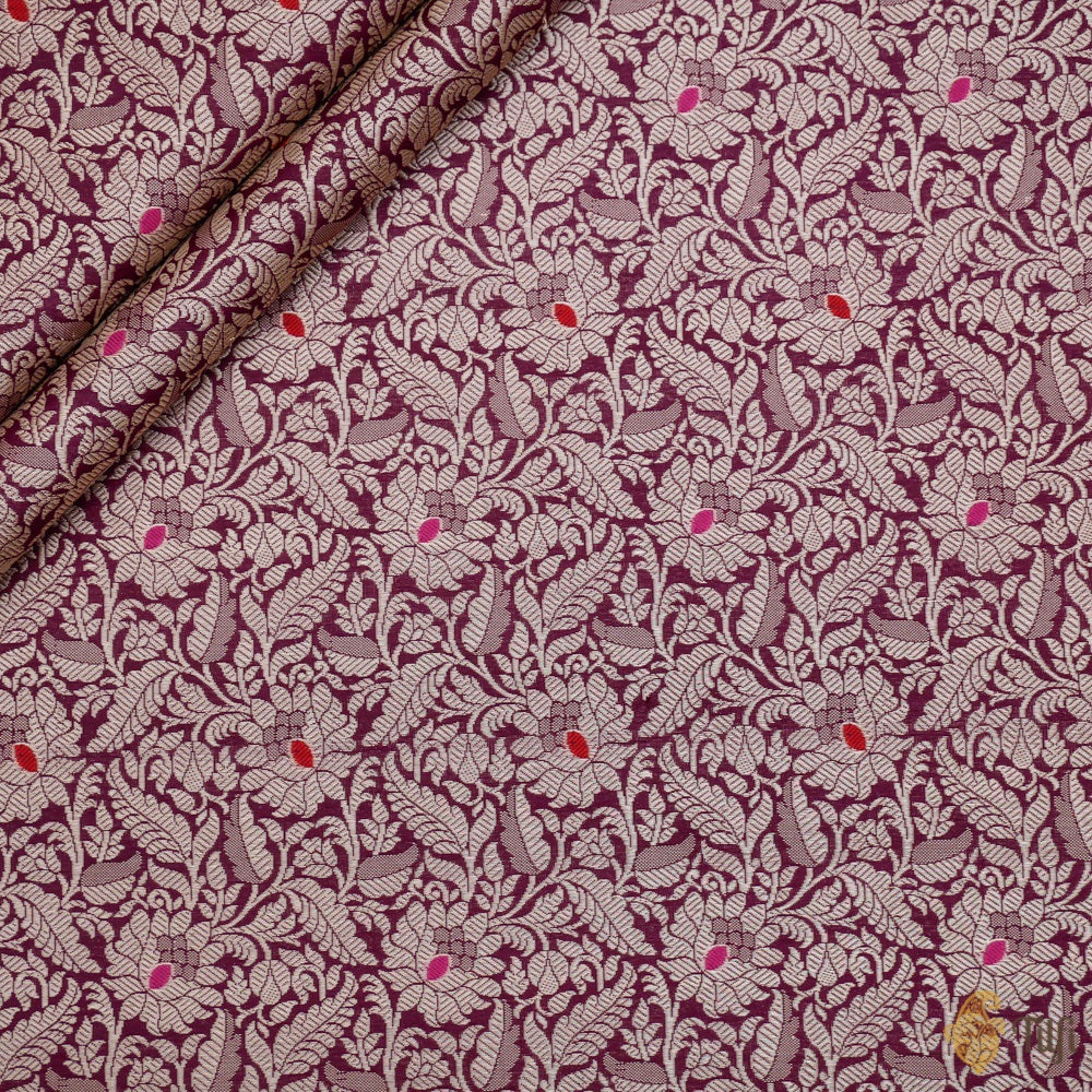 Deep Cherry Purple Pure Katan Silk Banarasi Handloom Fabric
