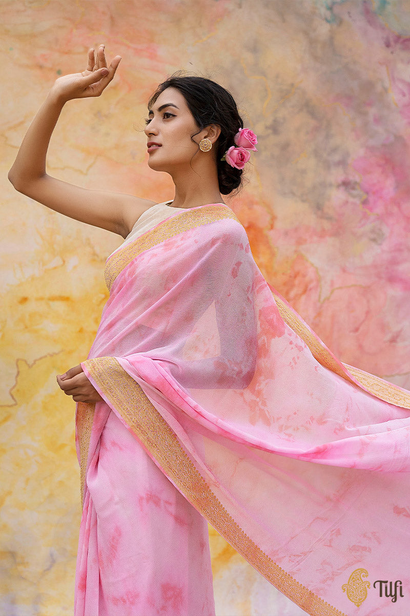 Hues of Pink Pure Khaddi Georgette Banarasi Handloom Saree