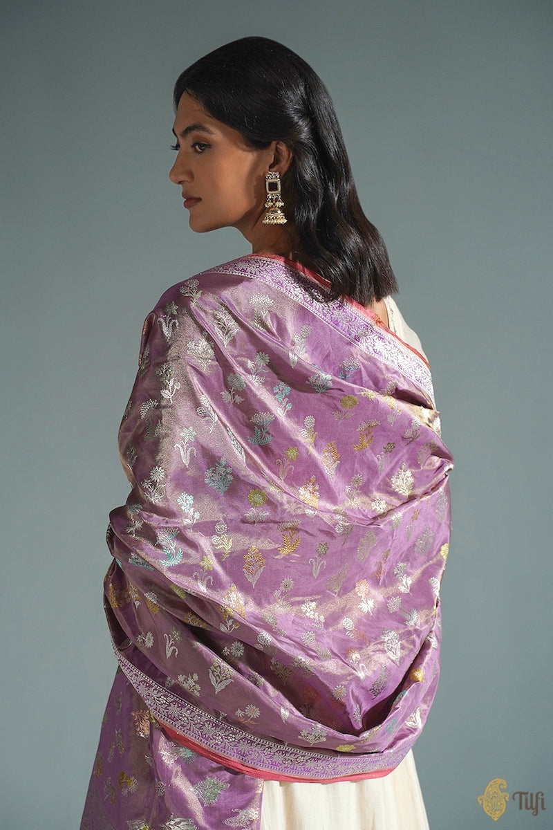 Pink Pure Katan Silk Tissue Banarasi Handloom Kadwa Dupatta