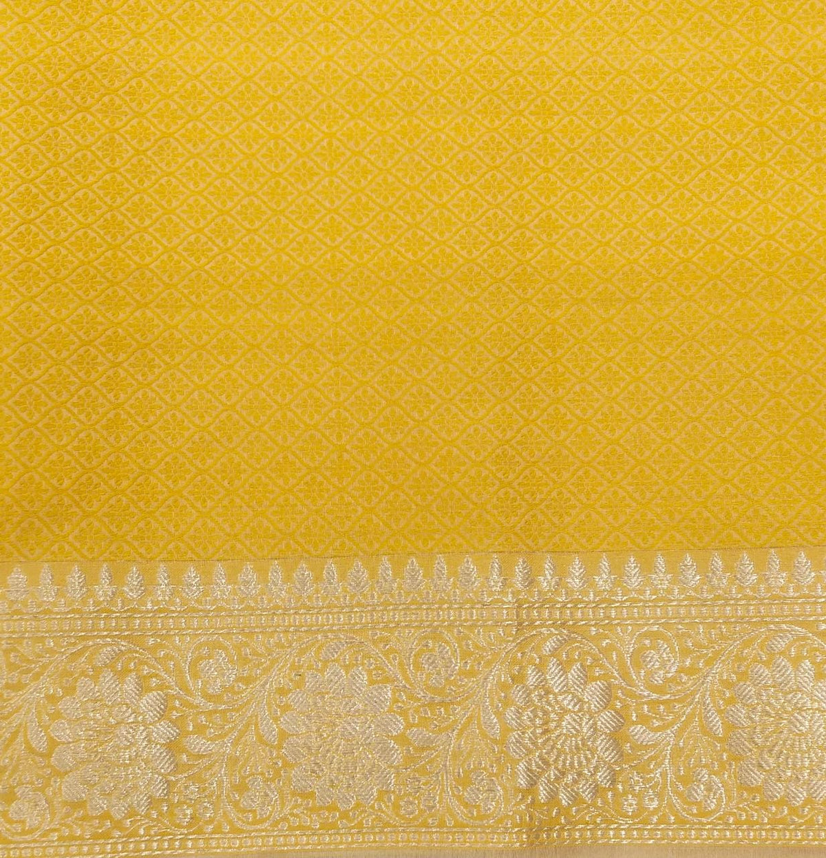 &#39;Ashada&#39; Cream-Yellow Pure Kora Silk Banarasi Handloom Saree