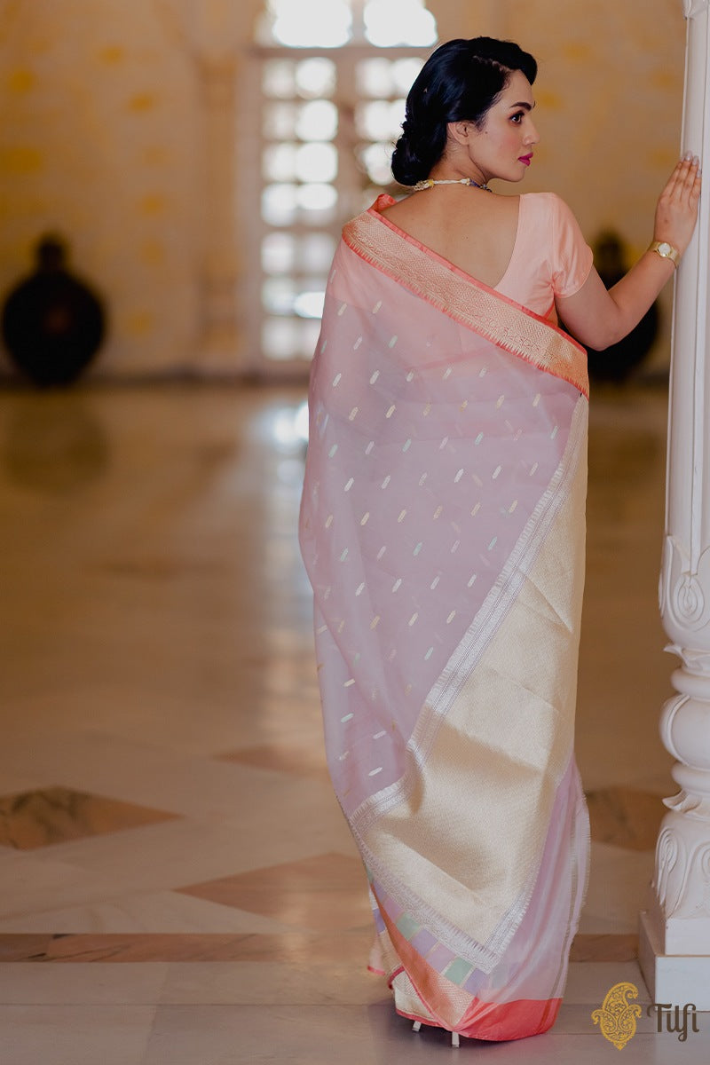&#39;Vaisakha&#39; Light Pink Pure Kora Silk Banarasi Handloom Saree