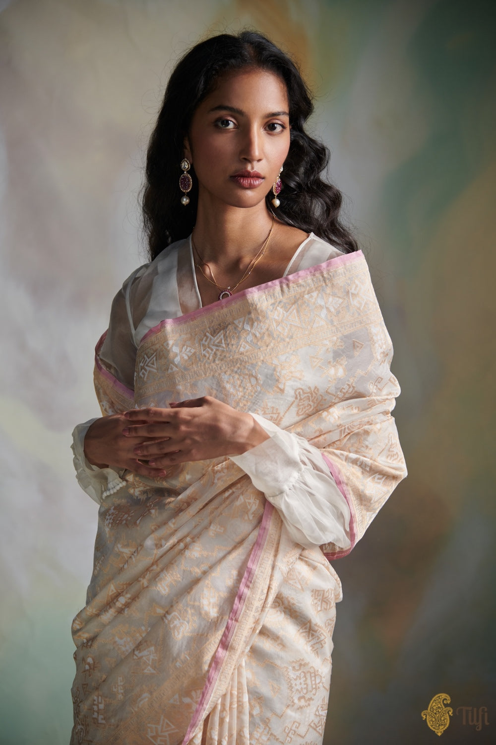 Off-White Pure Kora Silk Banarasi Handloom Saree