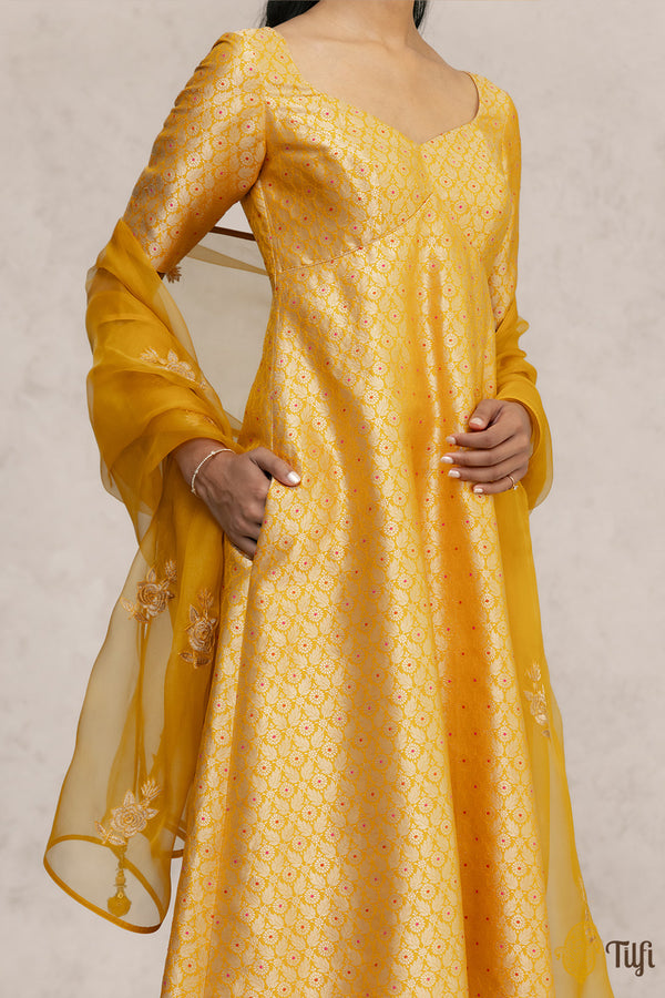 Yellow - Brocade Silk A-Line Banarasi Kurta 01