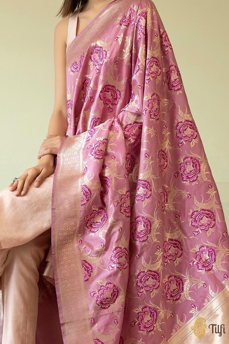 Amaranth Pink Pure Katan Silk Banarasi Handloom Dupatta