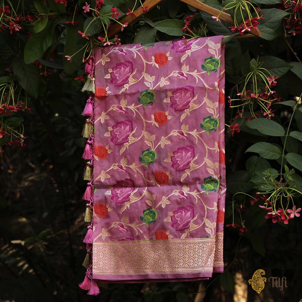 Pre-Order: Amaranth Pink Pure Katan Silk Banarasi Handloom Dupatta