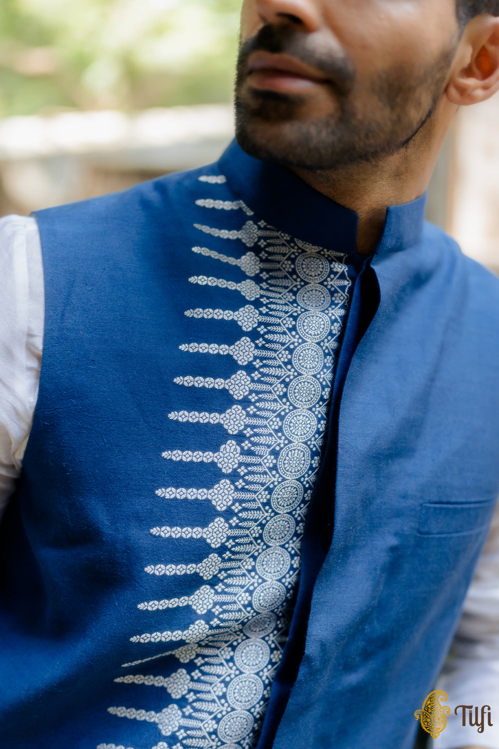 Royal Blue Pure Monga Silk Handwoven Sadri