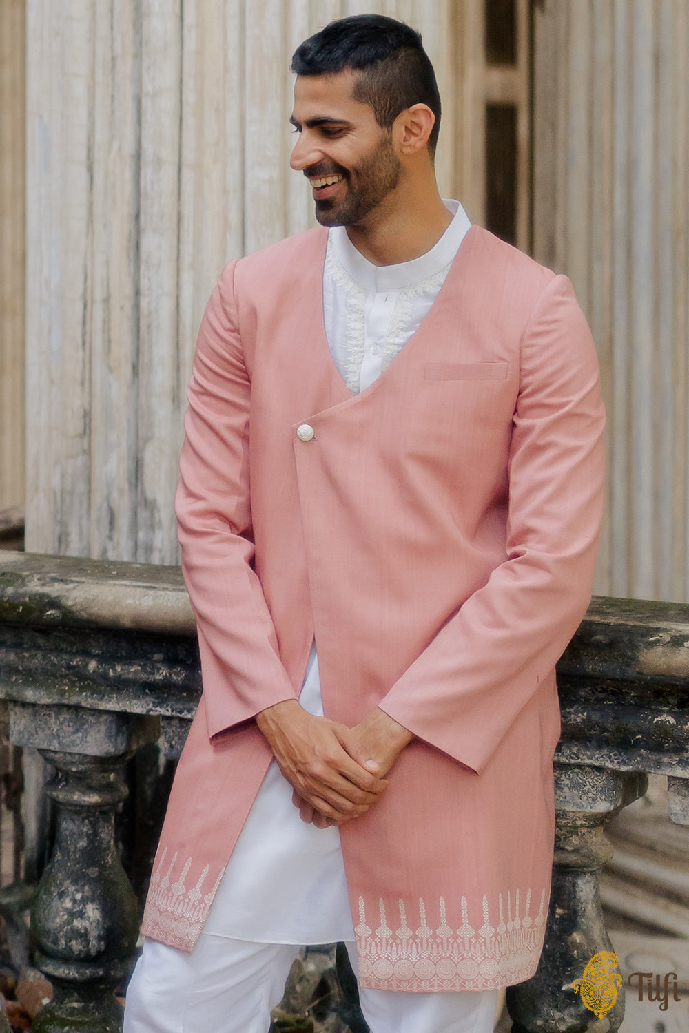 Rose Pink Pure Monga Silk Handwoven Long Jacket