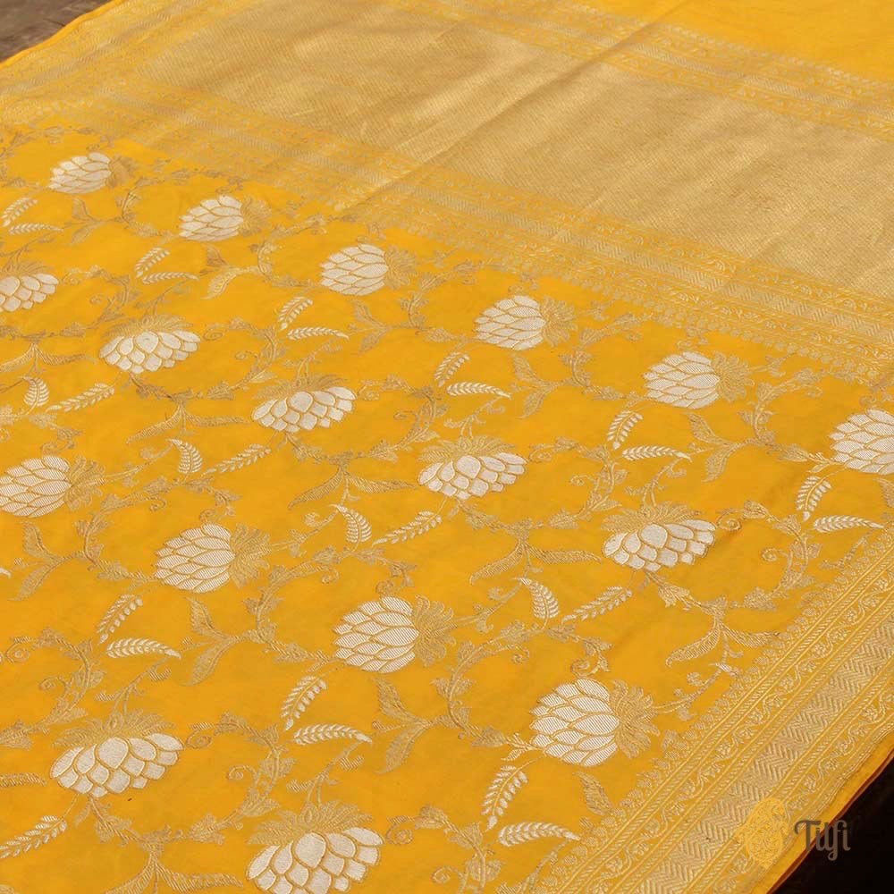 &#39;Suvarna&#39; Yellow Pure Katan Silk Banarasi Handloom Saree