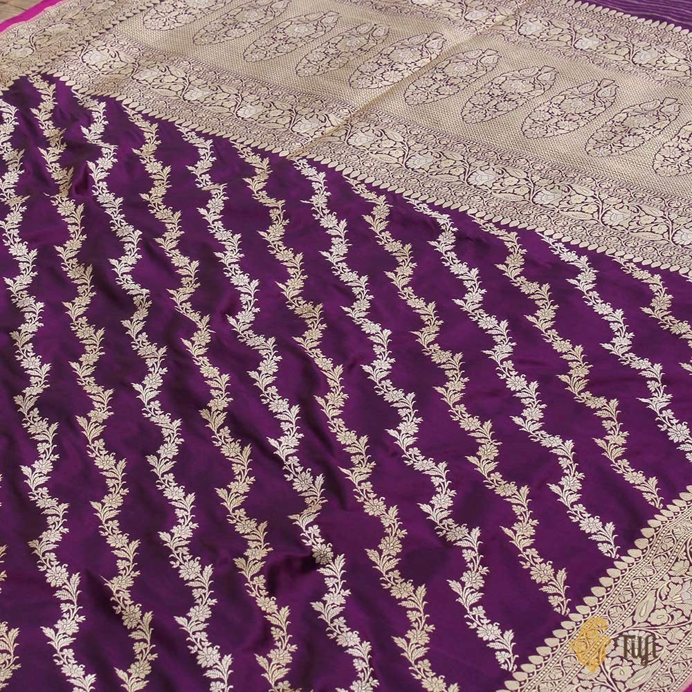 Pre-Order: &#39;Sohini&#39; Black-Purple Pure Katan Silk Banarasi Handloom Saree