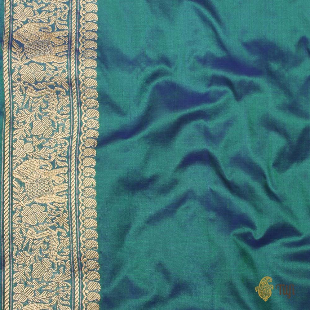Royal Blue-Green Pure Katan Silk Banarasi Handloom Saree