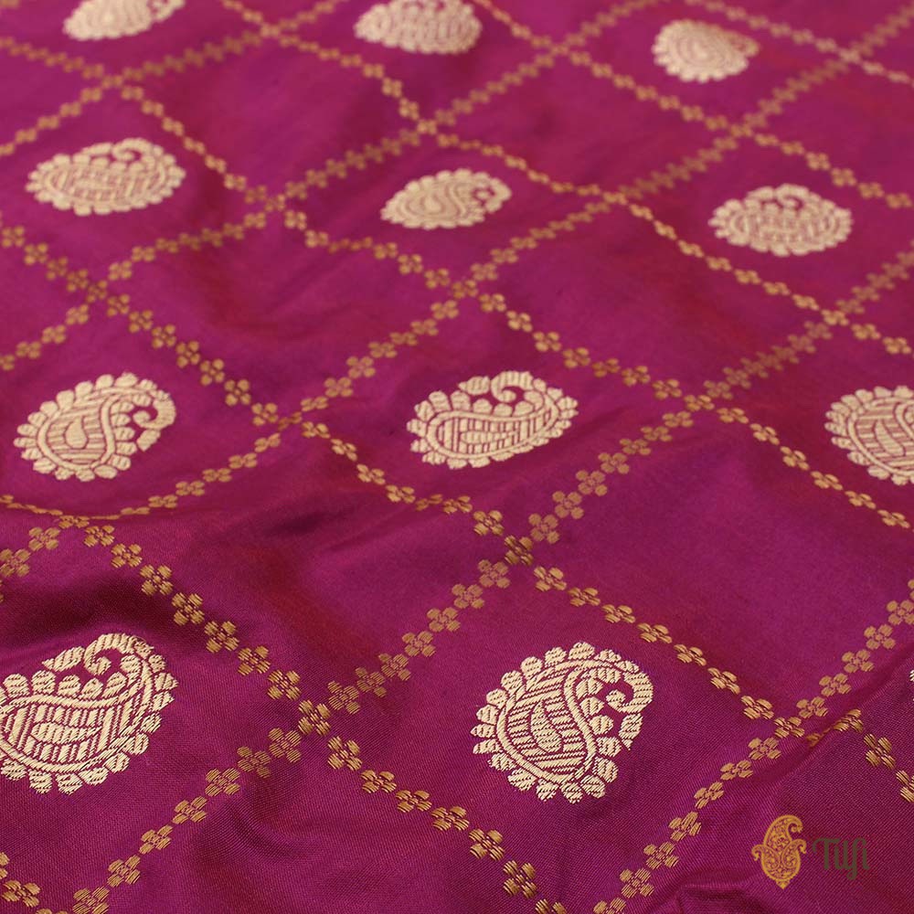 &#39;Ragini&#39; Rust- Magenta Pure Katan Silk Banarasi Handloom Saree