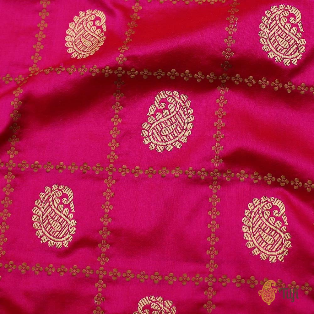 &#39;Ragini&#39; Red-Rani Pink Pure Katan Silk Banarasi Handloom Saree