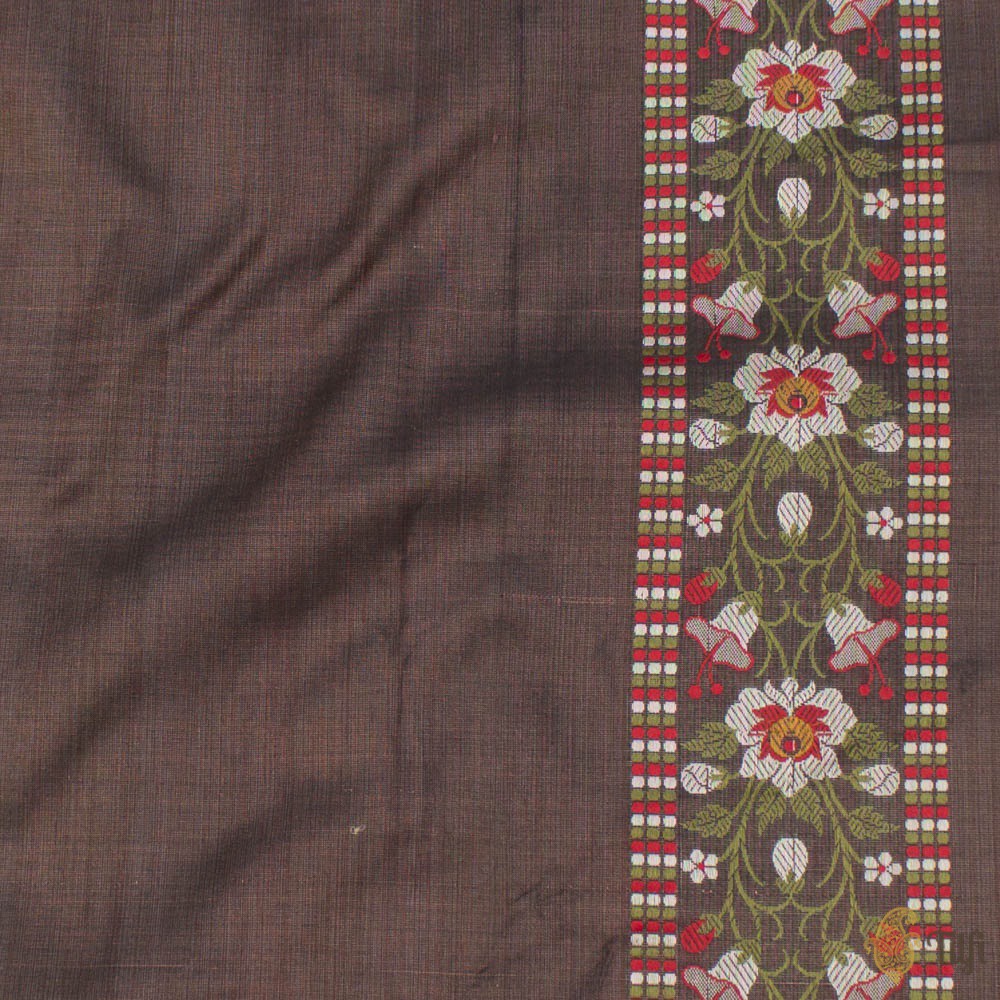 &#39;Parijat&#39; Black Pure Soft Satin Silk Banarasi Handloom Saree