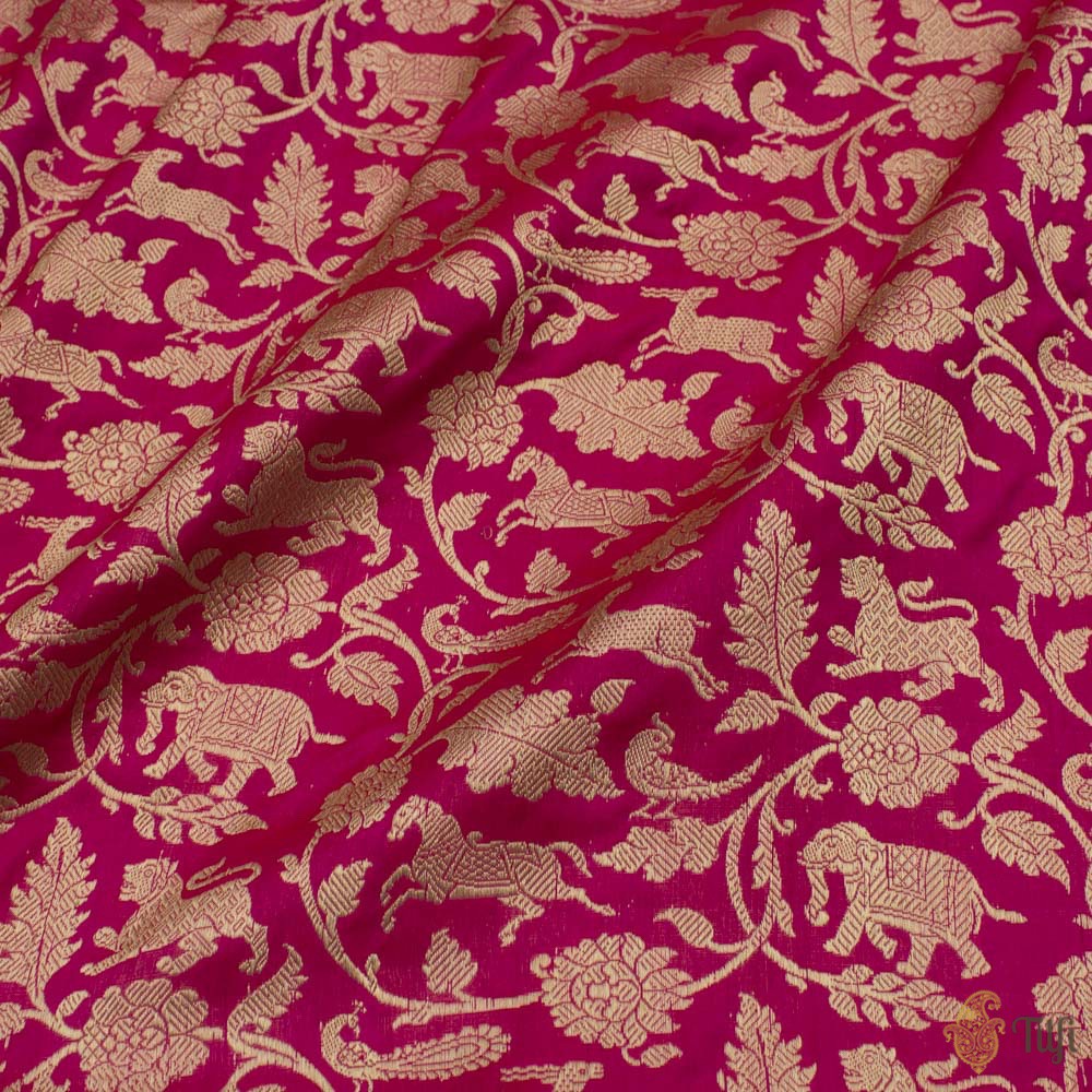 Red-Rani Pink Pure Katan Silk Banarasi Shikaargah Handloom Saree