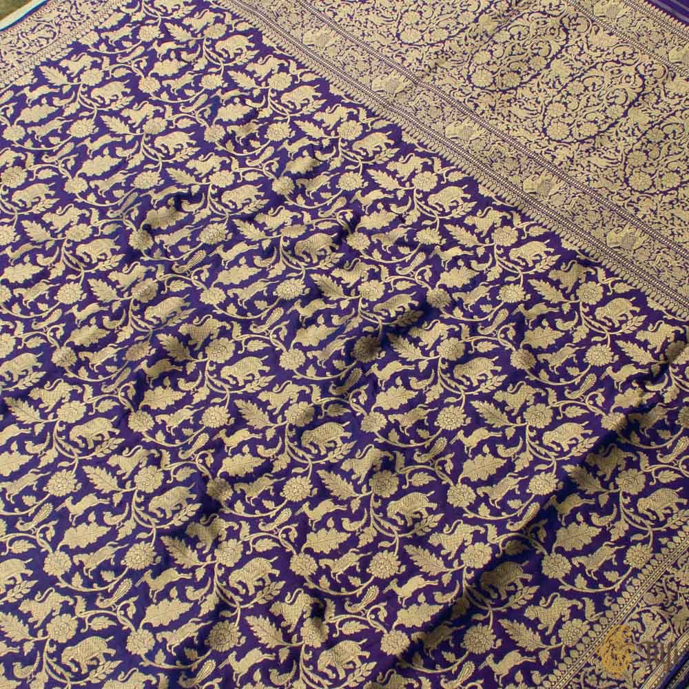Royal Blue-Purple Pure Katan Silk Banarasi Shikaargah Handloom Saree