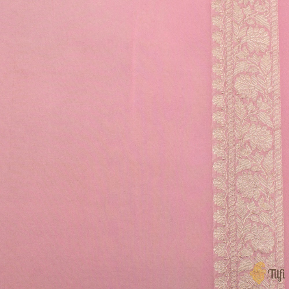 Pre-Order: Pink Pure Khaddi Georgette Banarasi Handloom Saree