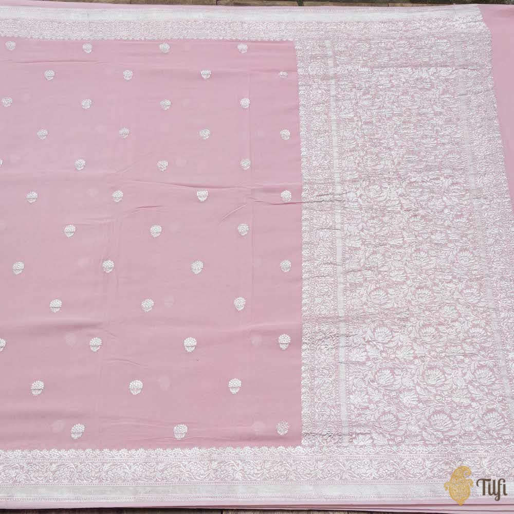 Pre-Order: Light Rose Pink Pure Georgette Banarasi Handloom Saree