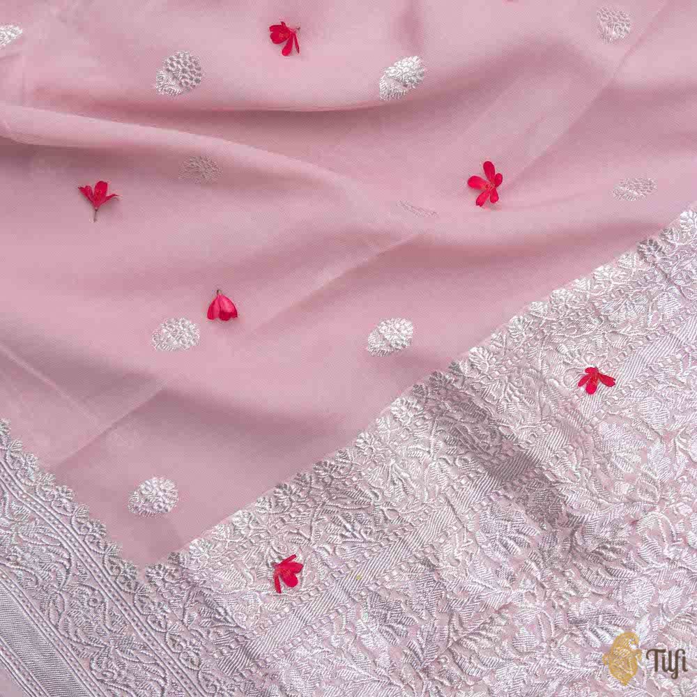 Pre-Order: Light Rose Pink Pure Georgette Banarasi Handloom Saree