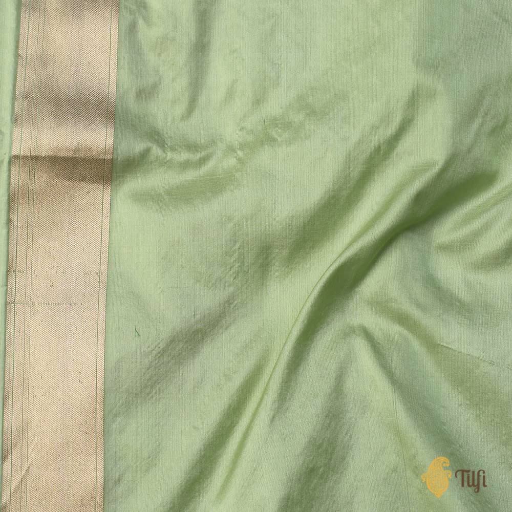 &#39;A Baroque Dream&#39; Light Pista Green Pure Katan Silk Banarasi Handloom Saree
