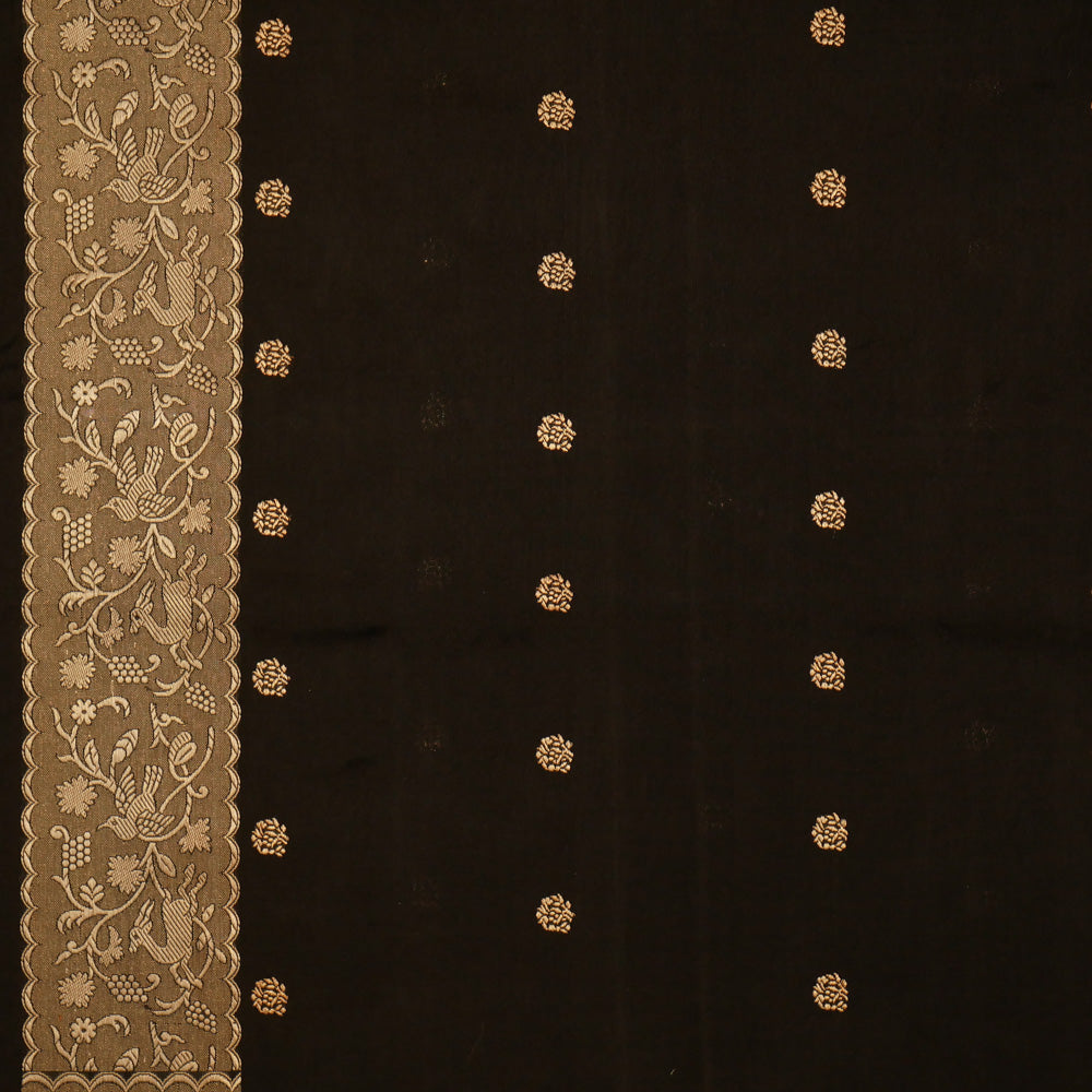 &#39;Janaki&#39; Black Pure Katan Silk Real Zari Banarasi Handloom Saree