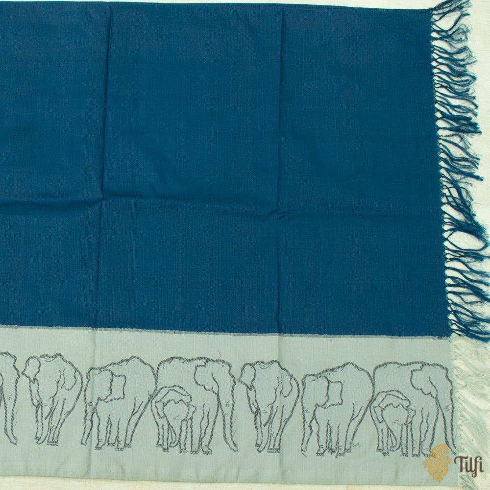 Blue Pure Katan Silk Banarasi Handloom Stole
