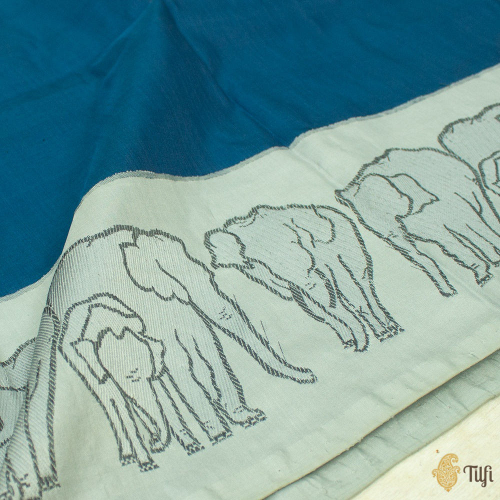 Blue Pure Katan Silk Banarasi Handloom Stole