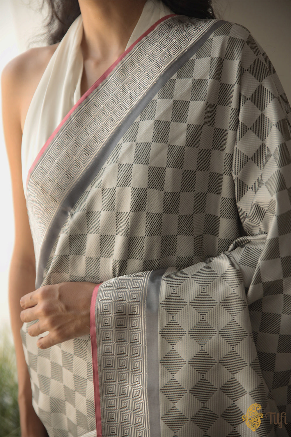 Grey Pure Soft Satin Silk Banarasi Handloom Saree