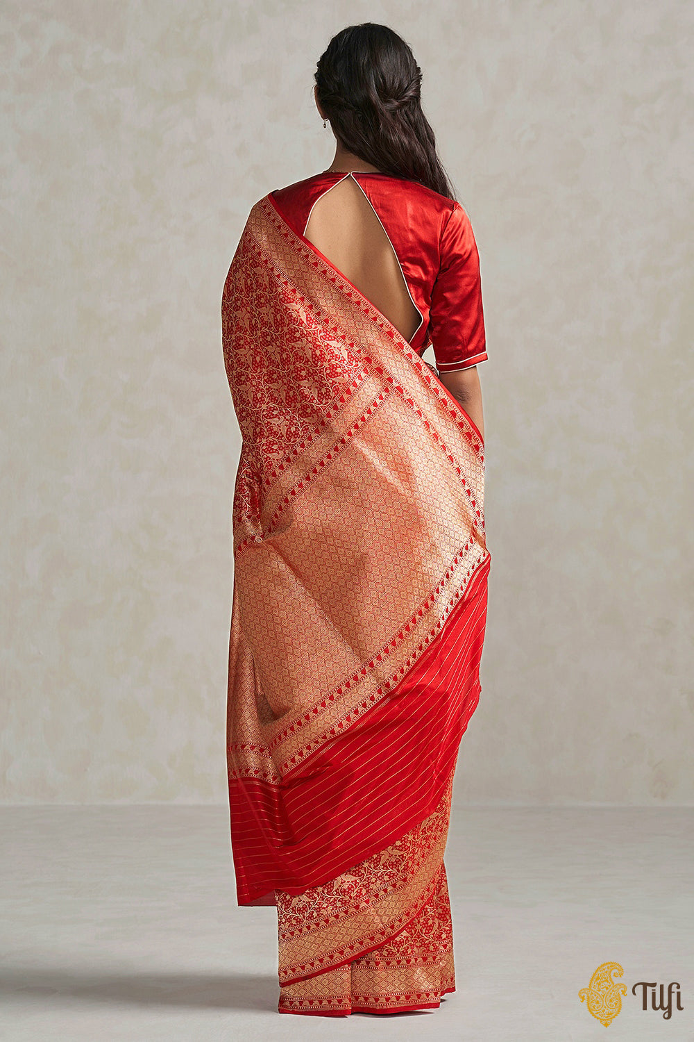 &#39;Sarika&#39; Red Pure Katan Silk Banarasi Handloom Saree